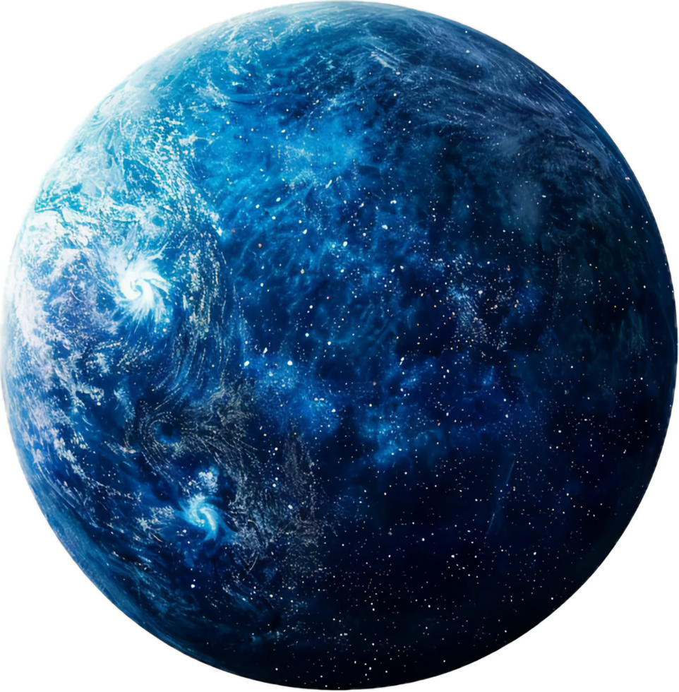 Vibrant Blue Planet with Cratered Surface. png