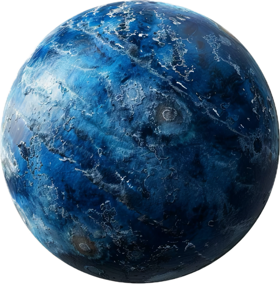Vibrant Blue Planet with Cratered Surface. png