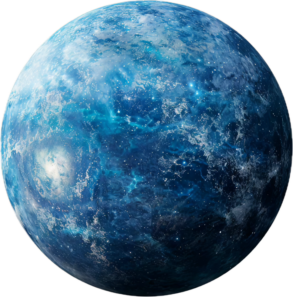 Vibrant Blue Planet with Cratered Surface. png