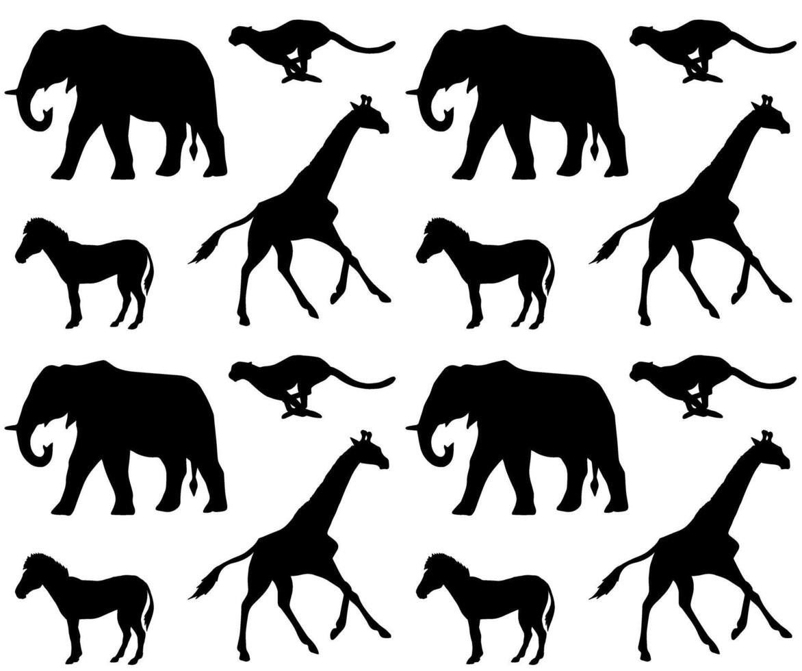 Seamless pattern of wild animals silhouette vector