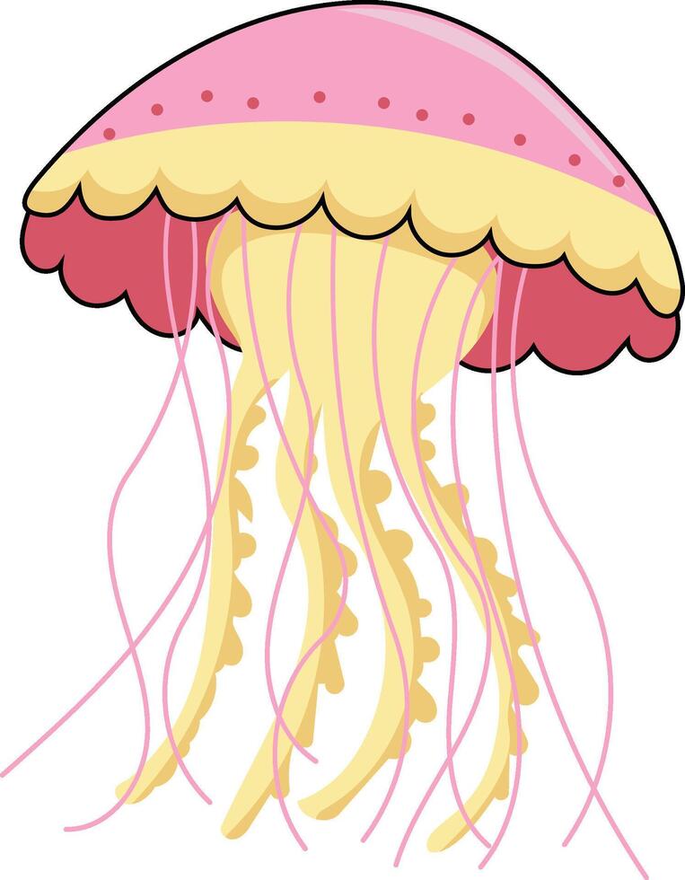 Cute yellow-pink jellyfish. Sea animal fish underwater in flat simple style. vector