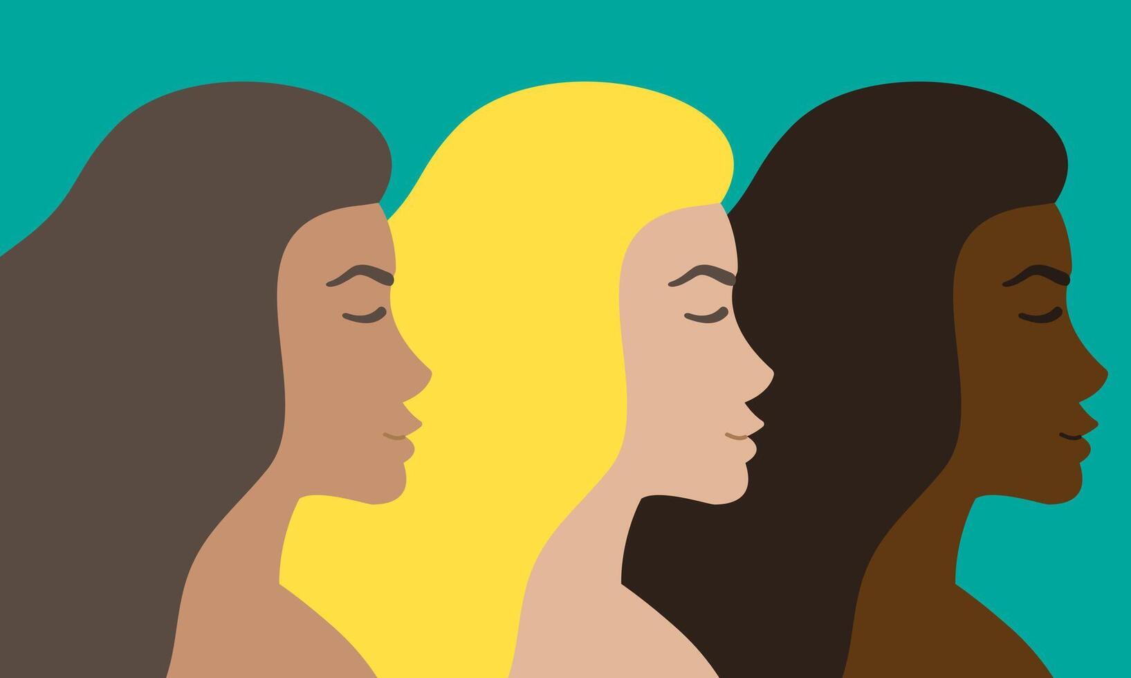 Flat cartoon four different women head vector