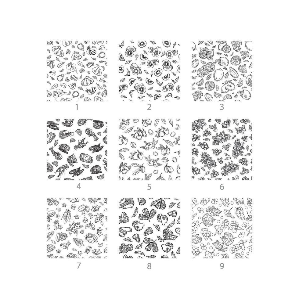 Set of patterns. Illustration in hand drawn style. Can be used to design layouts, textiles, clothing, covers, packaging, backgrounds and more vector