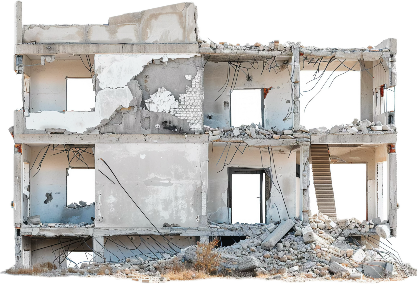 Abandoned Crumbling Building Exterior. png
