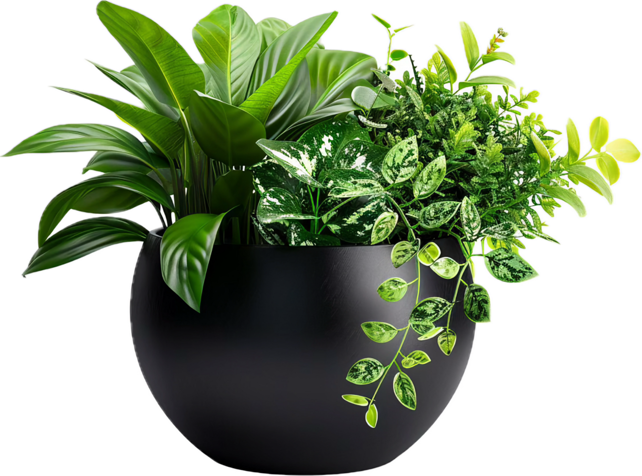 Vibrant Green Plant in Black Pot. png