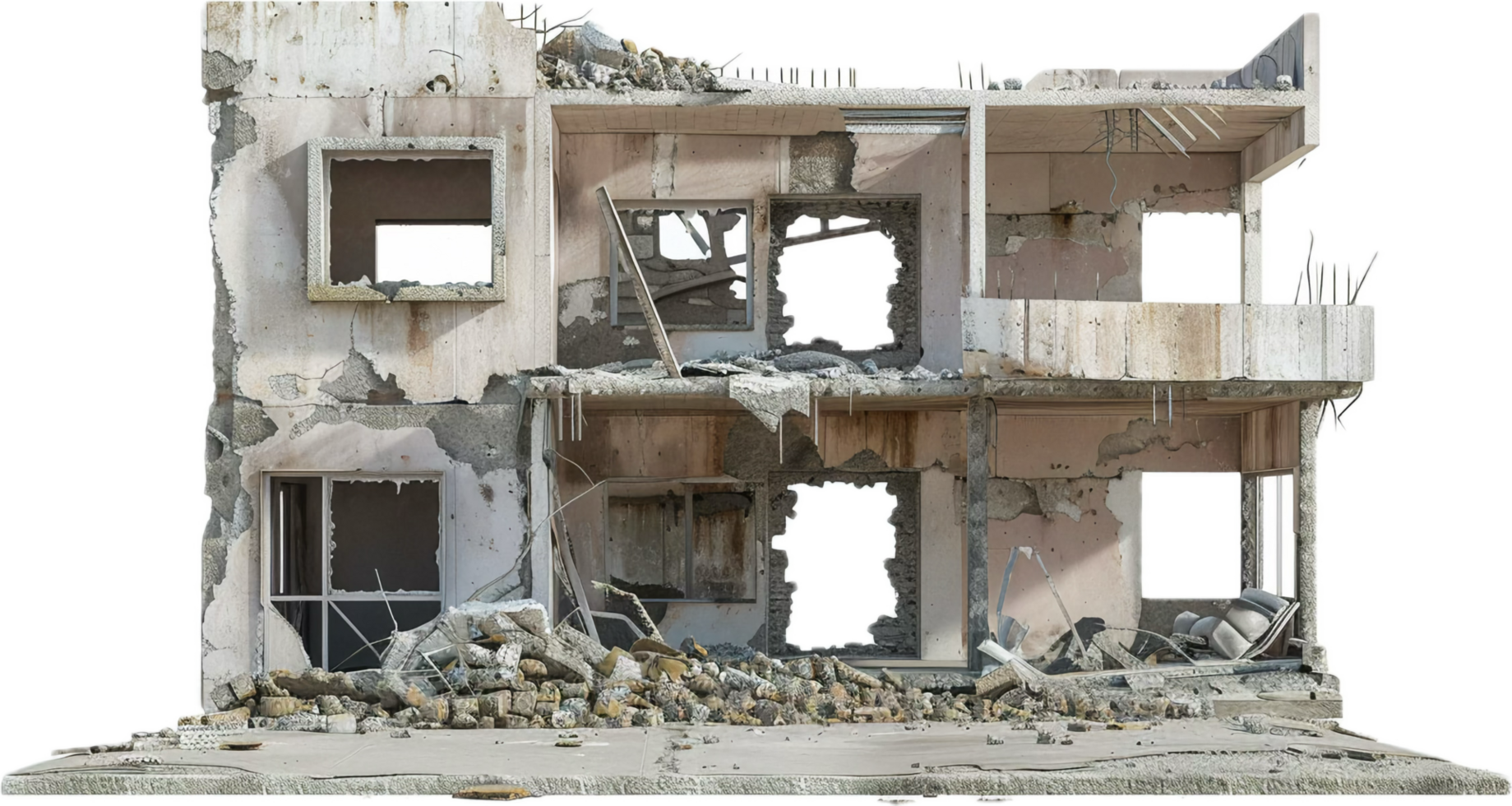 Abandoned Crumbling Building Exterior. png