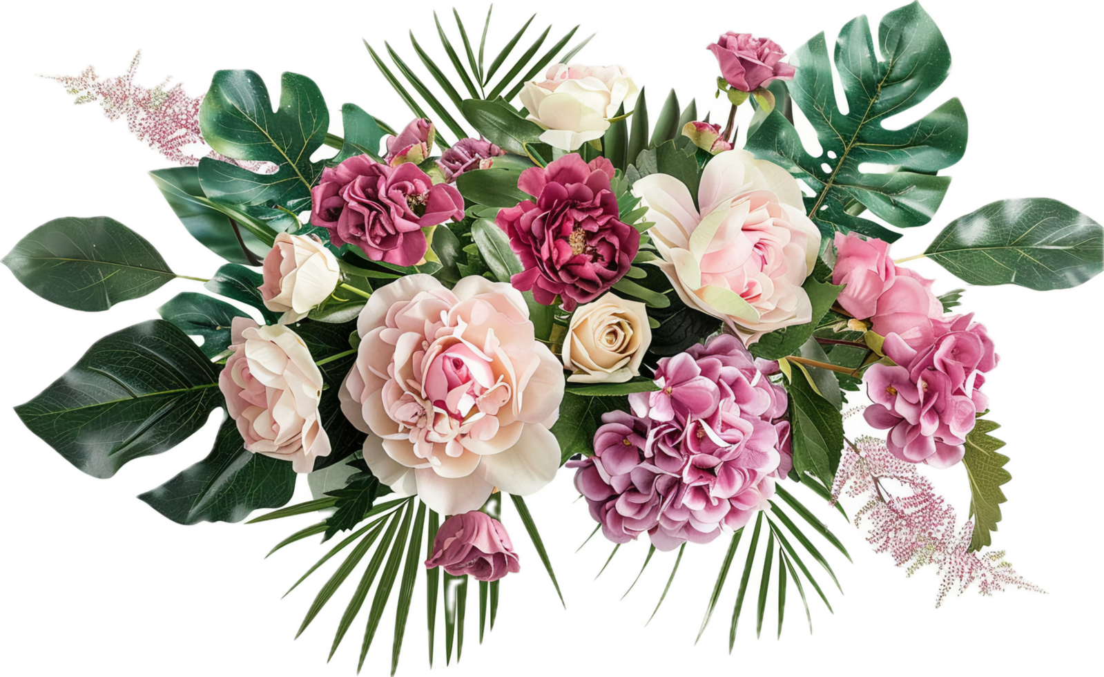 Elegant Bouquet of Pink Roses and Hydrangeas. png