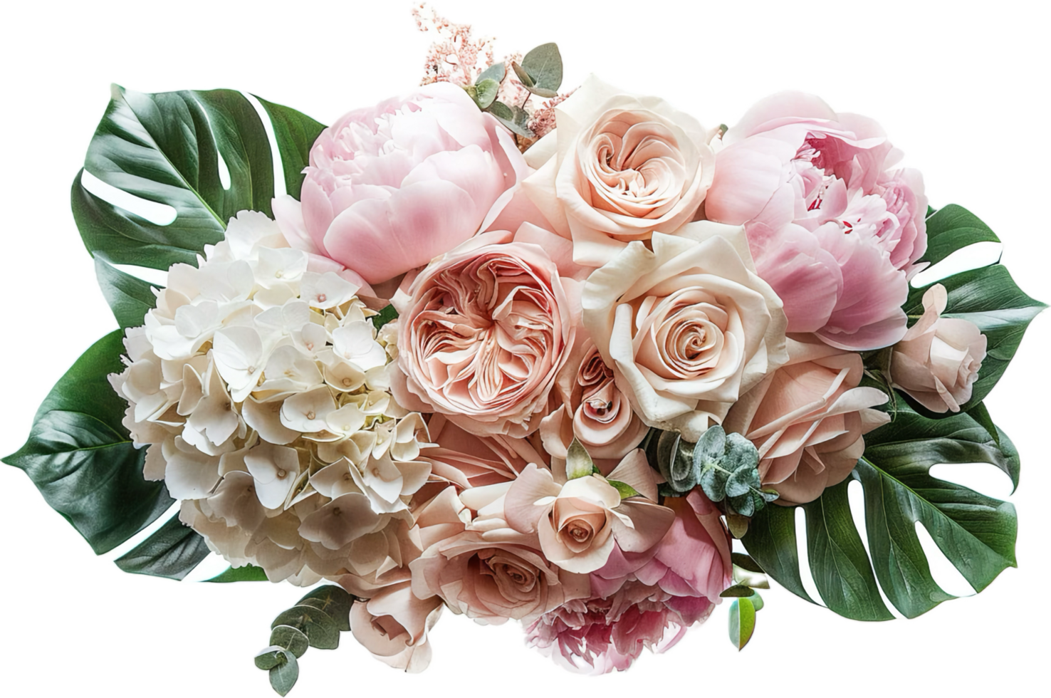 Elegant Bouquet of Pink Roses and Hydrangeas. png