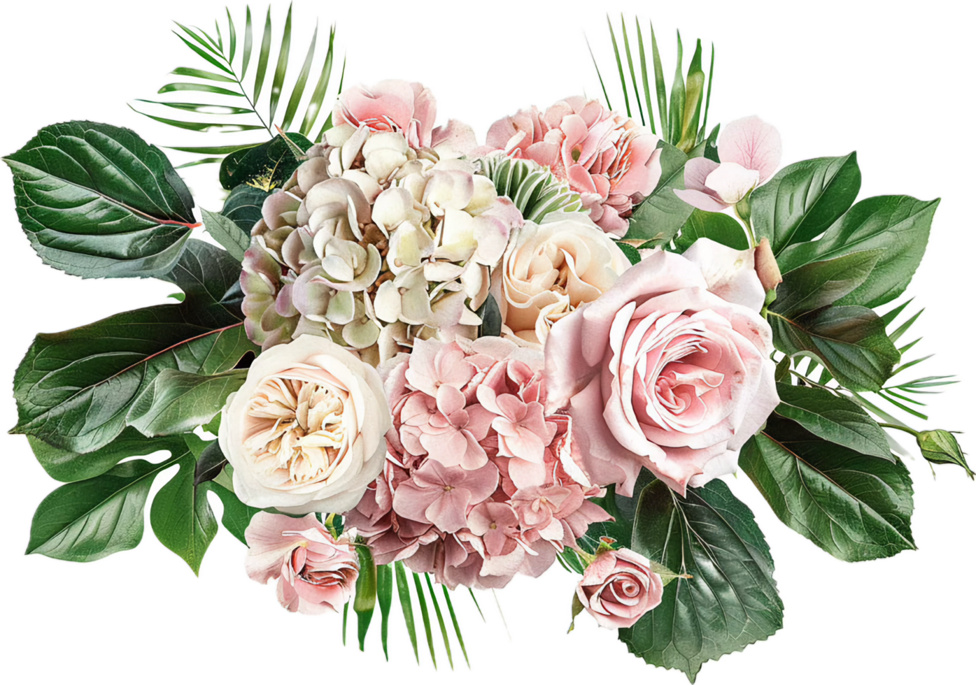 Elegant Bouquet of Pink Roses and Hydrangeas. png