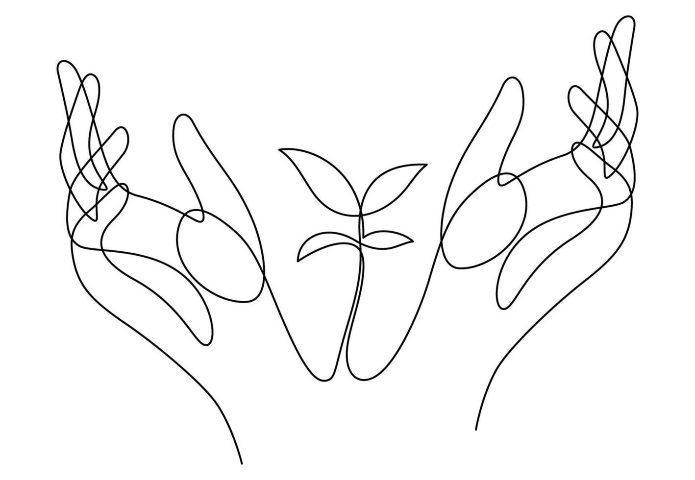sapling care with two hands one line continuous drawing vector