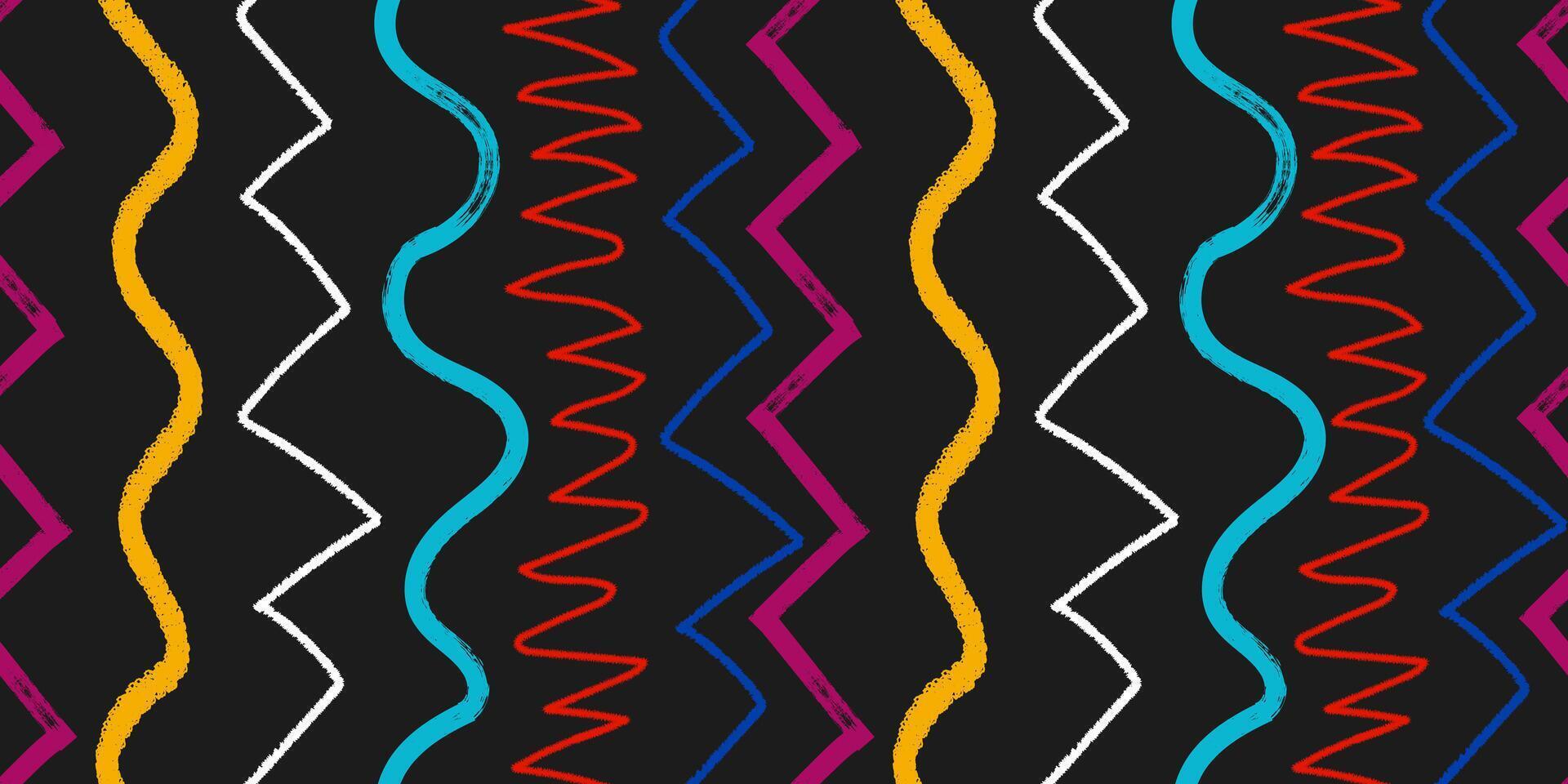 Brush strokes seamless pattern with vertical zigzag stripes print. Repeated zigzag lines background. Ink or charcoal print for textile, fabric, wallpaper, wrapping, scrapbook and packaging vector