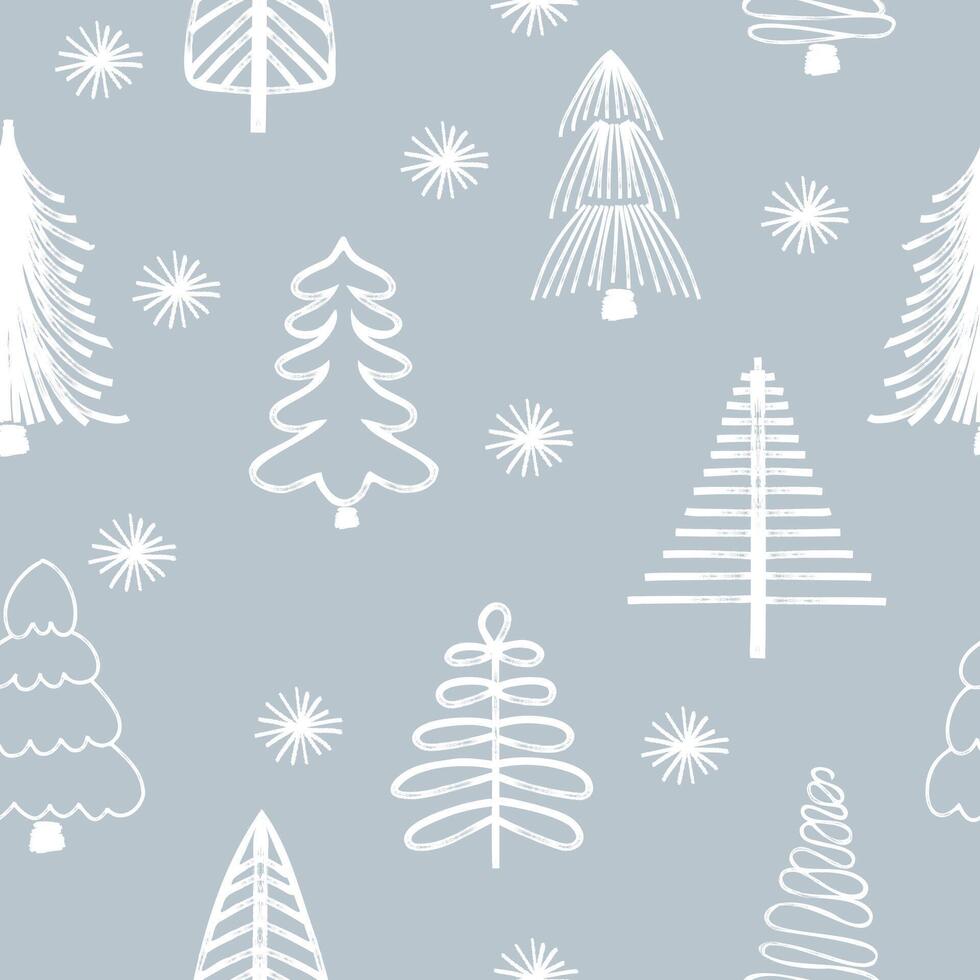 Seamless pattern with Christmas trees. Brush painted stylized print for New Year and Christmas holiday. vector