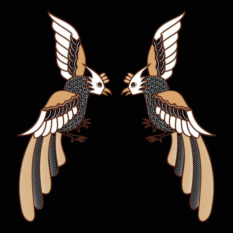abstract isolated twin bird batik vector