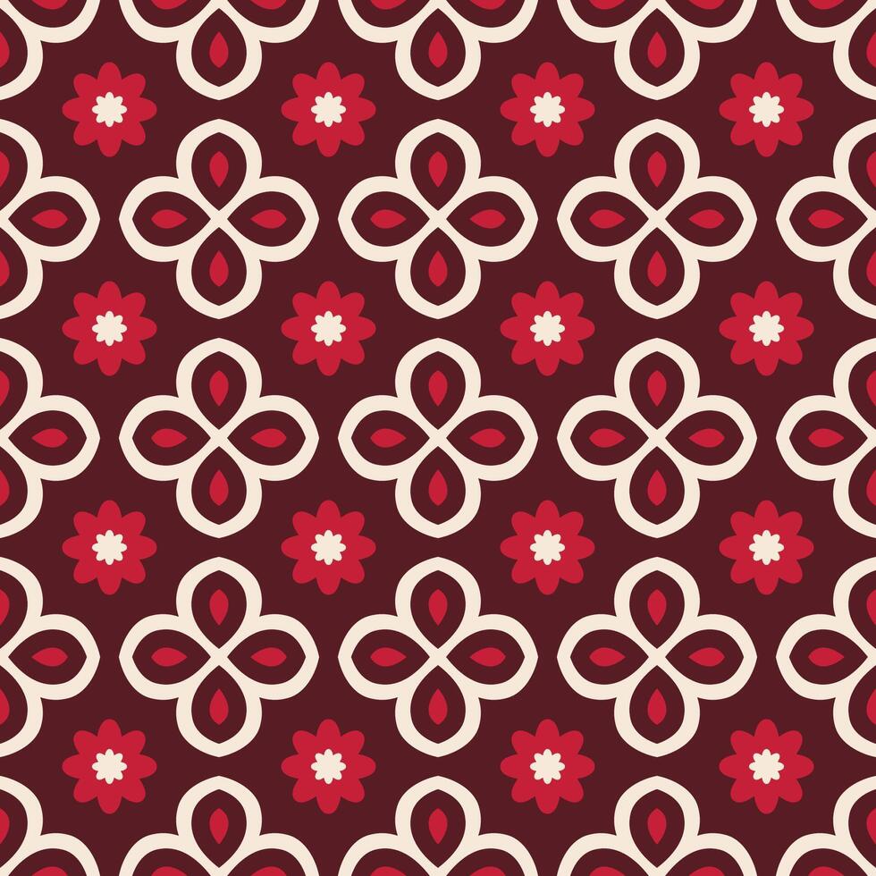 simple red batik flower pattern vector