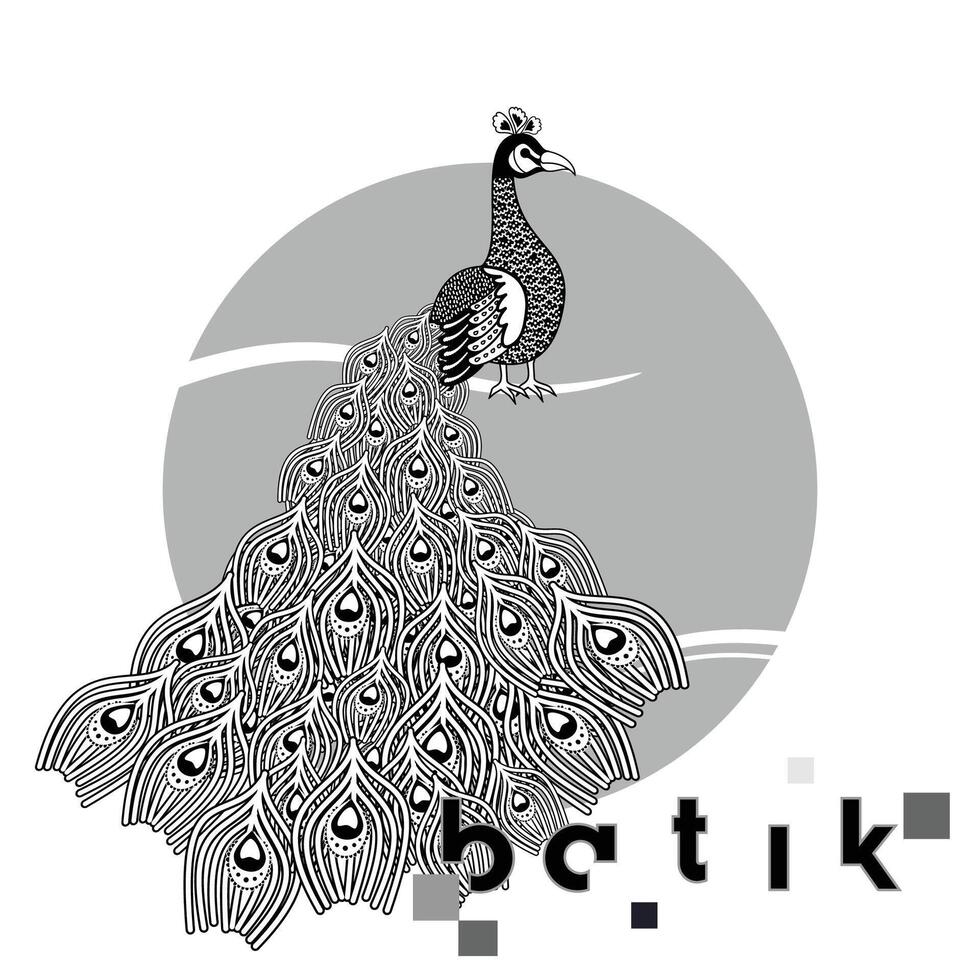 abstract monochrome peacock bird batik vector
