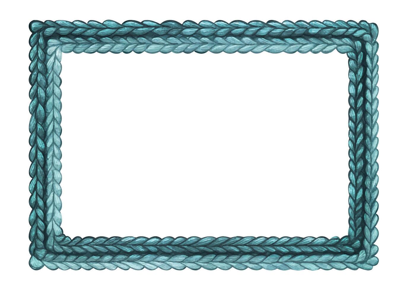 The knitted frame is rectangular, blue. Watercolor illustration. An isolated object from a large set of COZY WINTER. For the decoration and design of New Year, Christmas compositions. vector