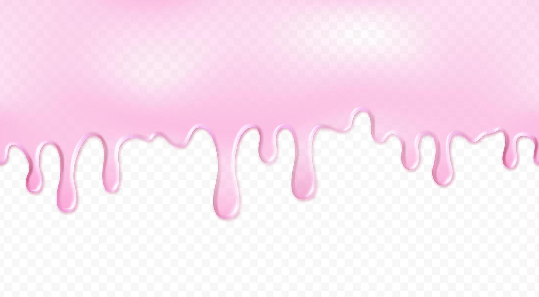 Realistic pink melting cream or light pink liquid cake syrup flowing down. vector