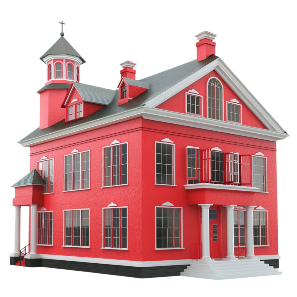 red house with white trim and windows AI-Generated png
