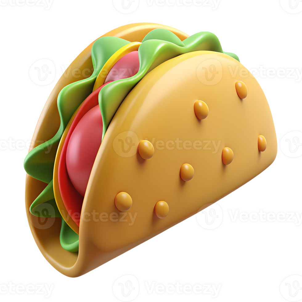 isolated 3D taco icon with green salad on transparent background png
