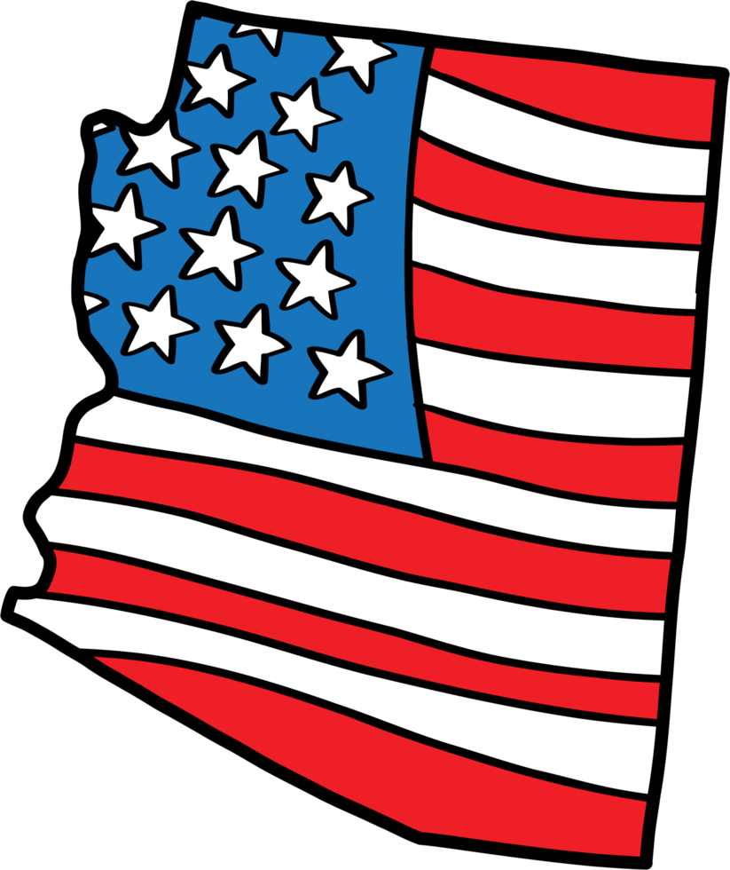 doodle freehand drawing of arizona state map on usa flag. png
