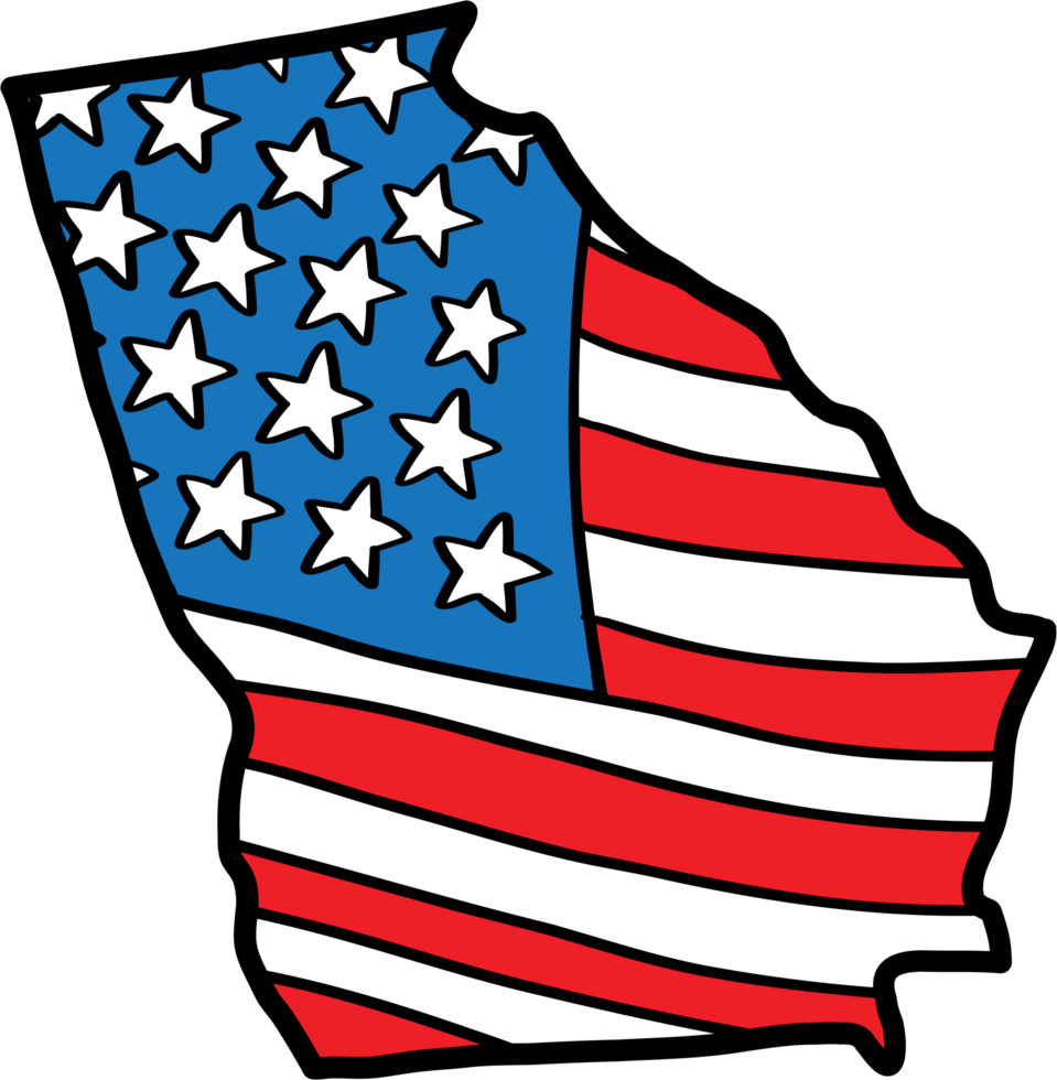 doodle freehand drawing of georgia state map on usa flag. png