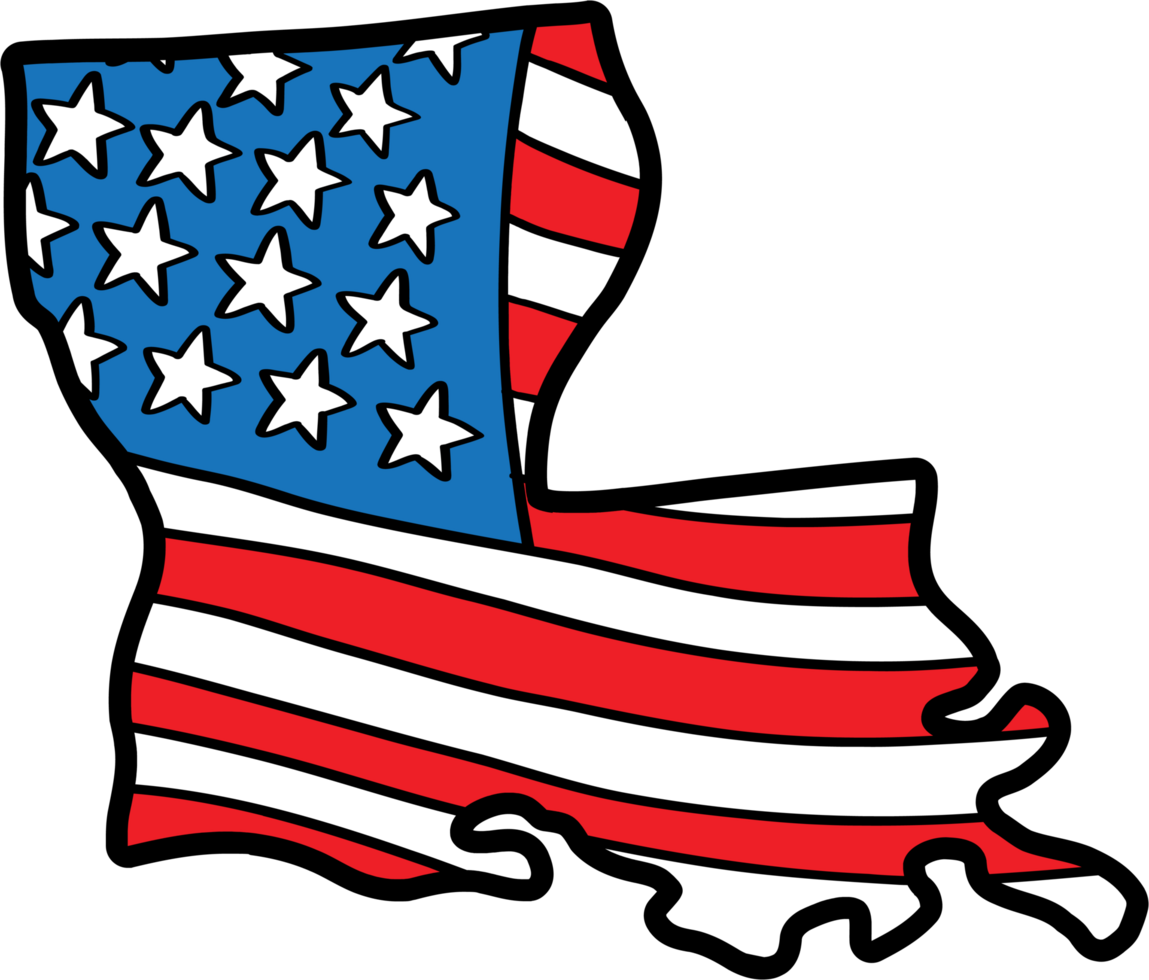 outline drawing of louisiana state map on usa flag. png