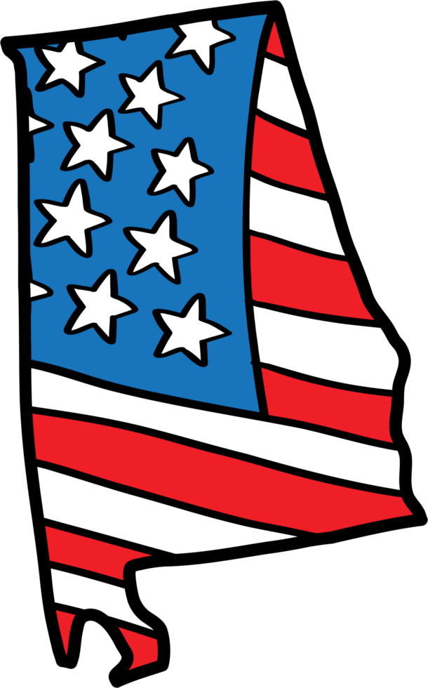 doodle freehand drawing of alabama state map on usa flag. png
