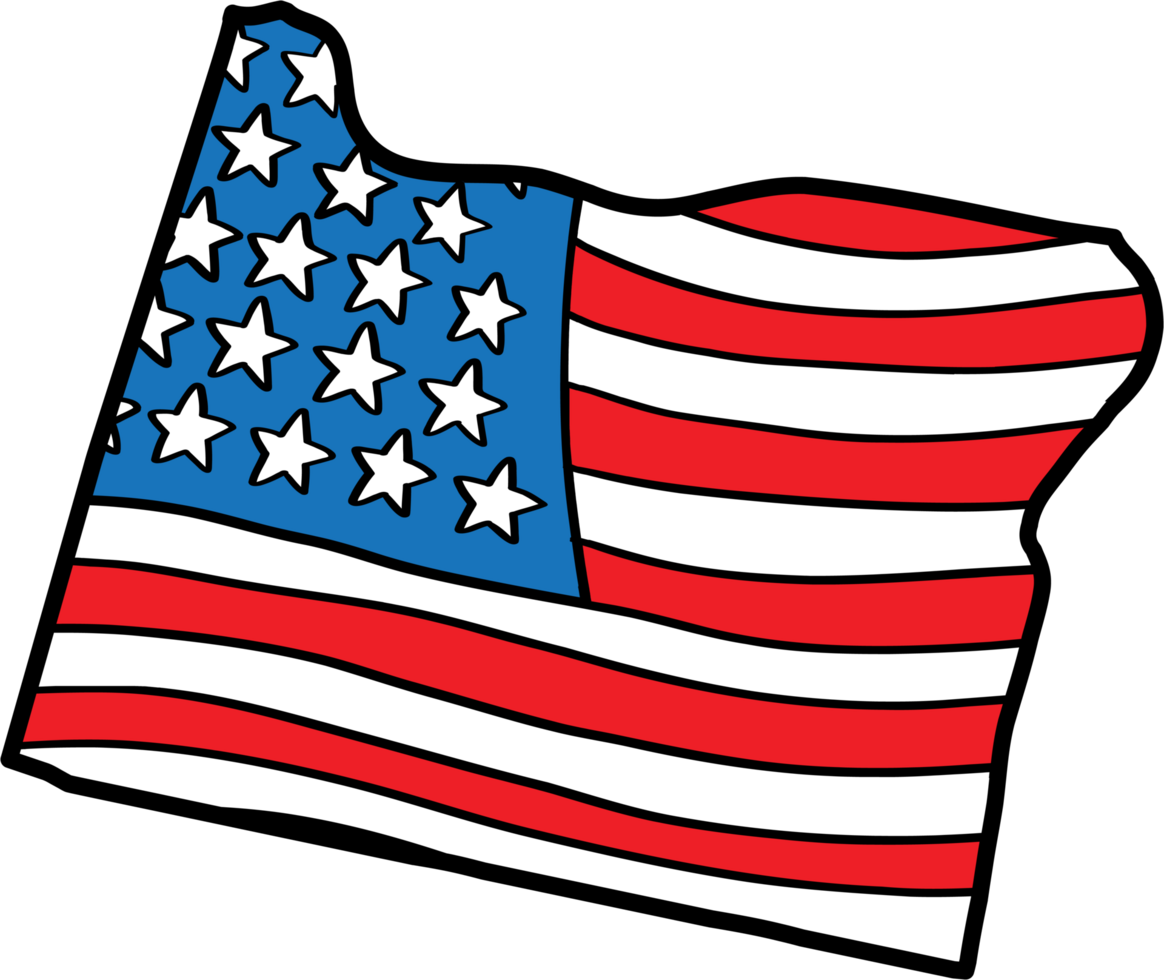 doodle freehand drawing of oregon state map on usa flag. png
