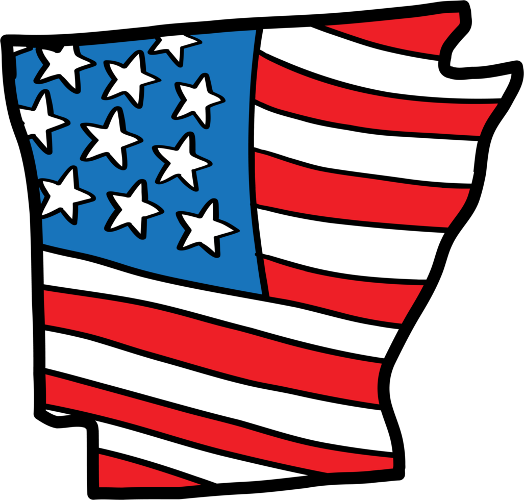 doodle freehand drawing of arkansas state map on usa flag. png