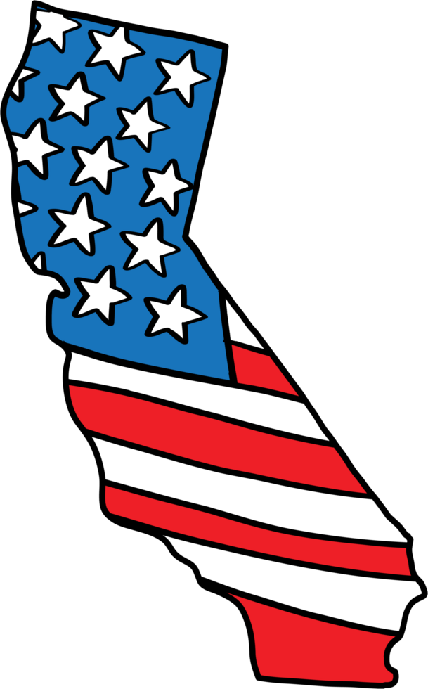 doodle freehand drawing of california state map on usa flag. png