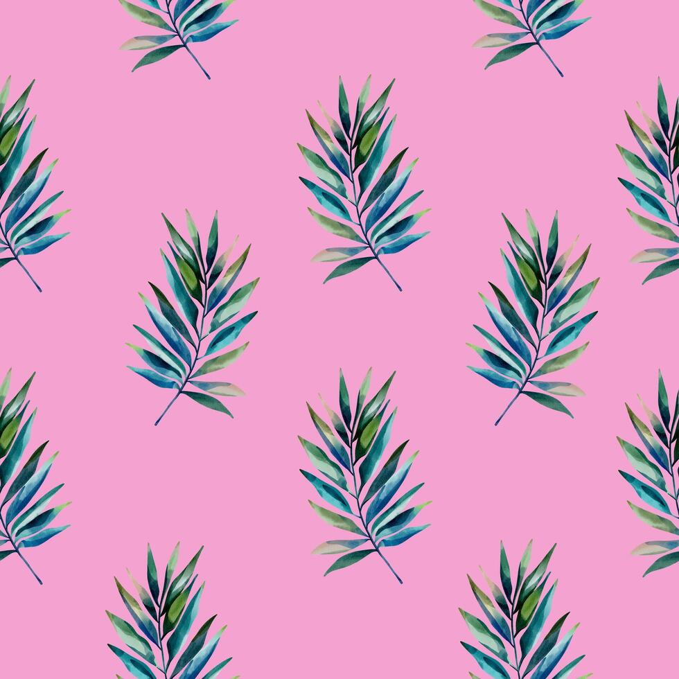 Watercolor pattern with exotic tropical leaves. Seamless botanical pattern. Tropical background. vector