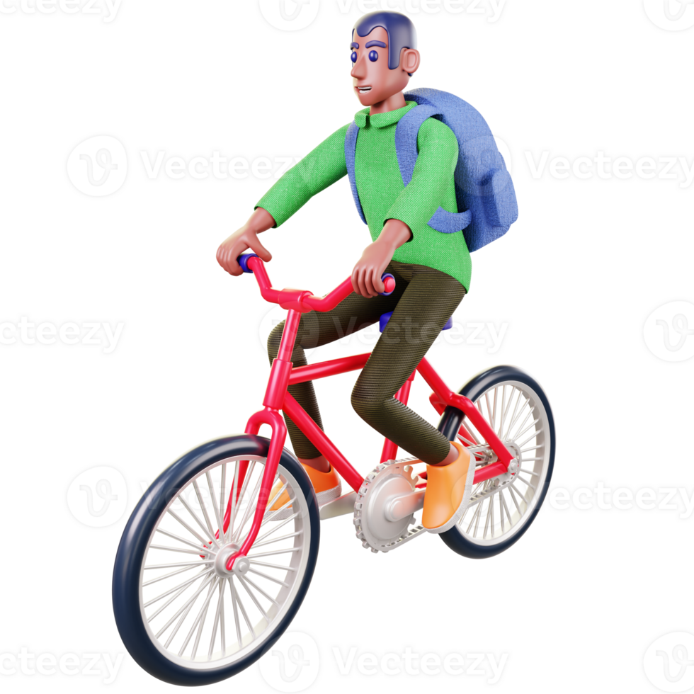 student riding a bicycle 3d illustration png
