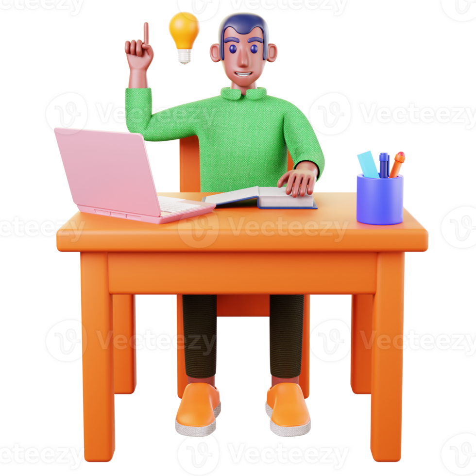 a student sits at a desk with a laptop png