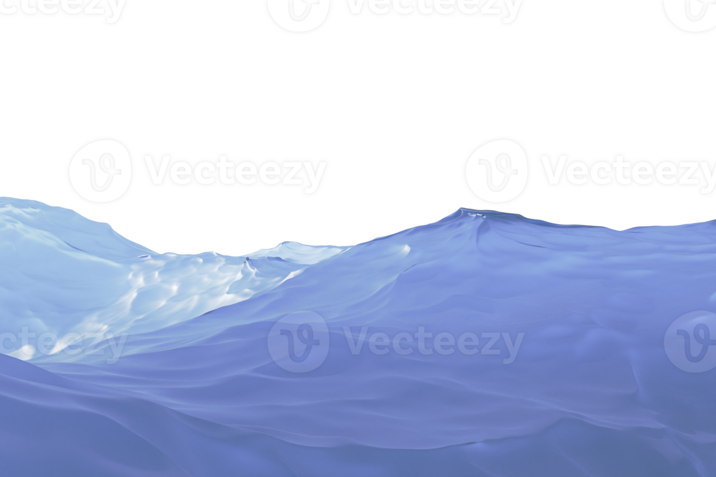 Turbulent Blue Shallow Waters isolated on a transparent background. Close up of fierce blue waves in a shallow sea, partially lit by the sun. No foaming. No bubbles. Two visible water peaks. png