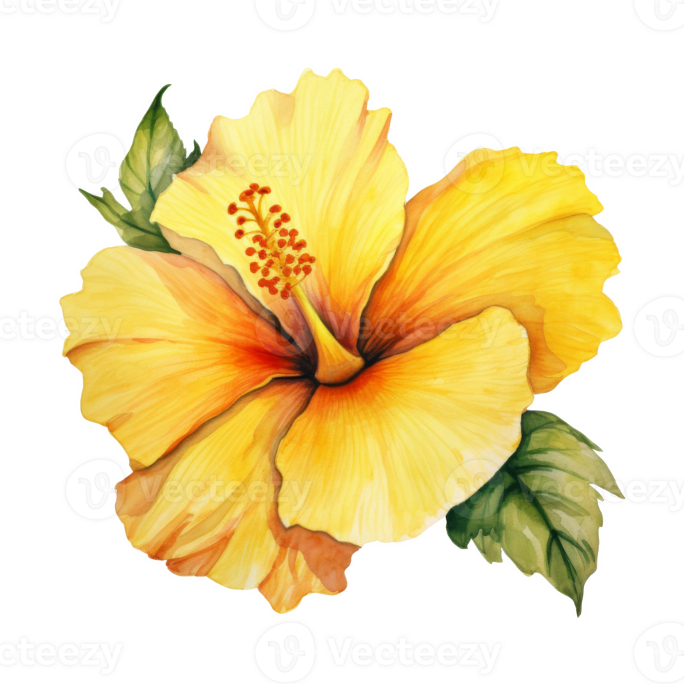 Yellow Hibiscus, Tropical Flower Illustration. Watercolor Style. png
