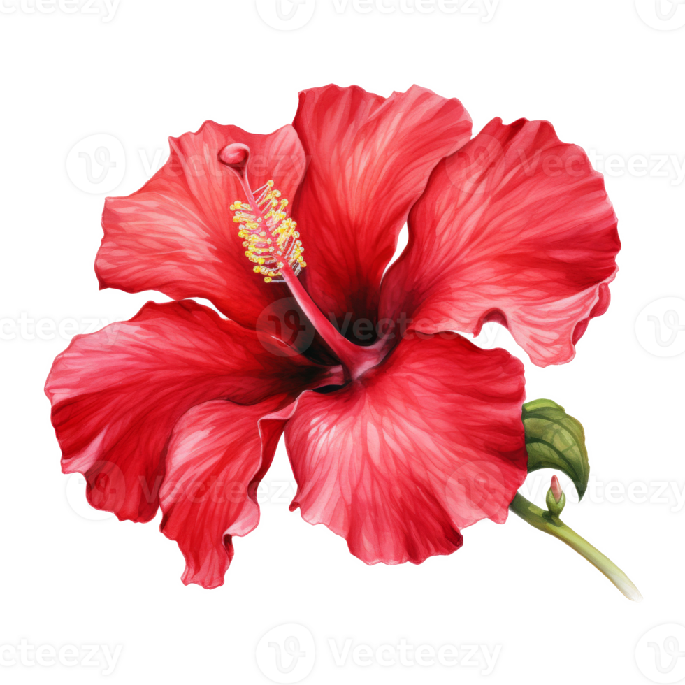 Red Hibiscus, Tropical Flower Illustration. Watercolor Style. png