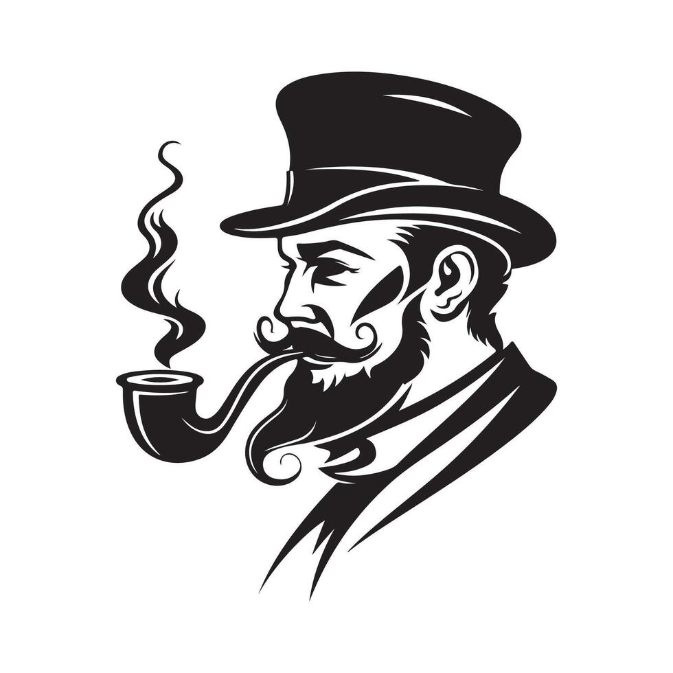 Man Smoking A Pipe Image Logo Design Isolated on white vector