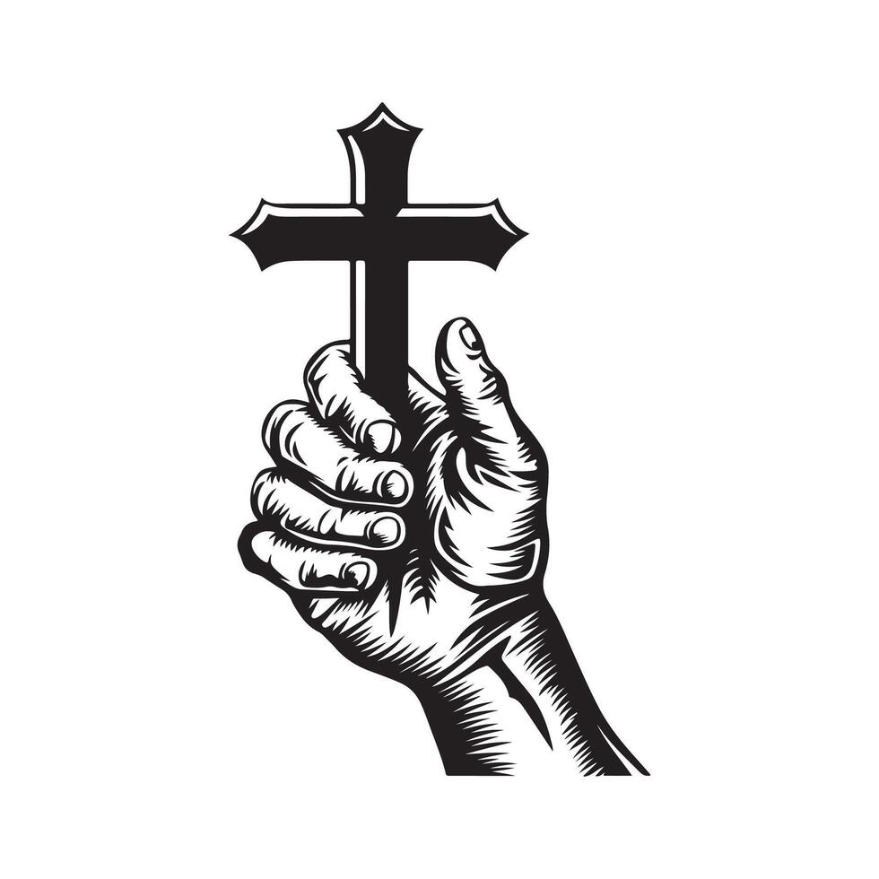 Christian cross with hand Image isolated on white background vector
