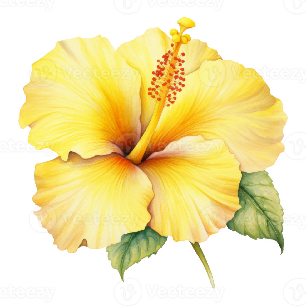 Yellow Hibiscus, Tropical Flower Illustration. Watercolor Style. png