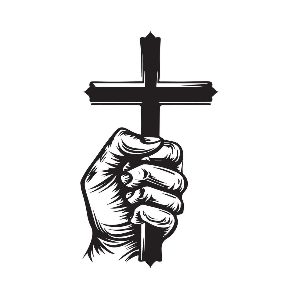 Christian cross with hand Image isolated on white background vector