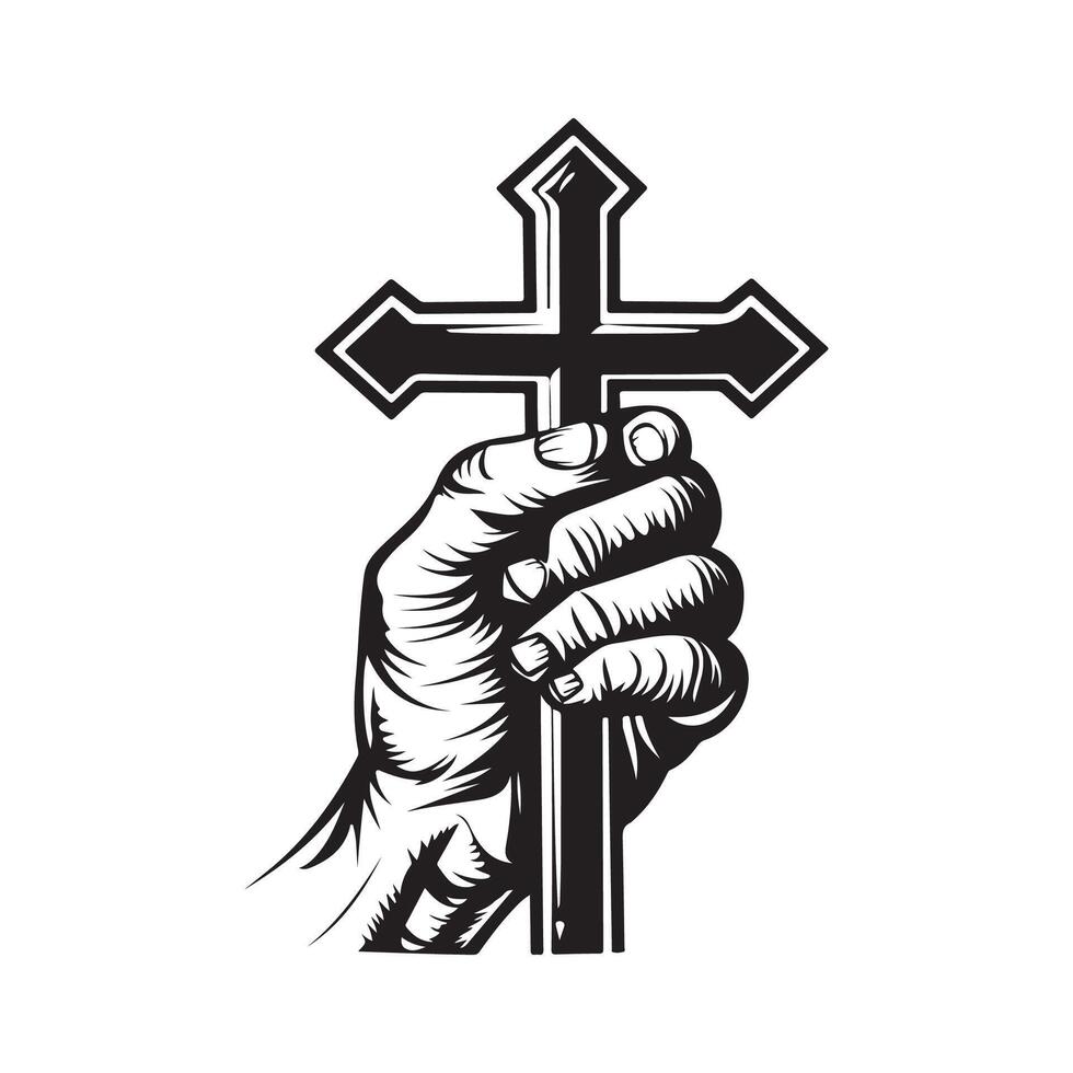 Christian cross with hand Image isolated on white background vector