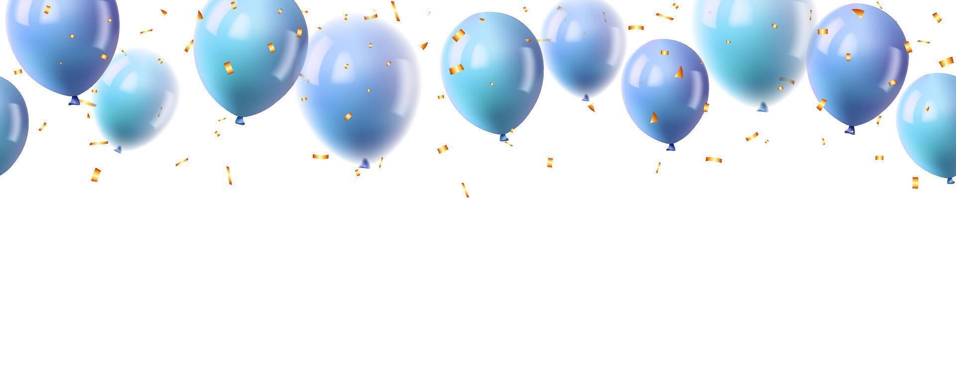 Happy Father day with blue balloons and gold confetti festive decoration background vector