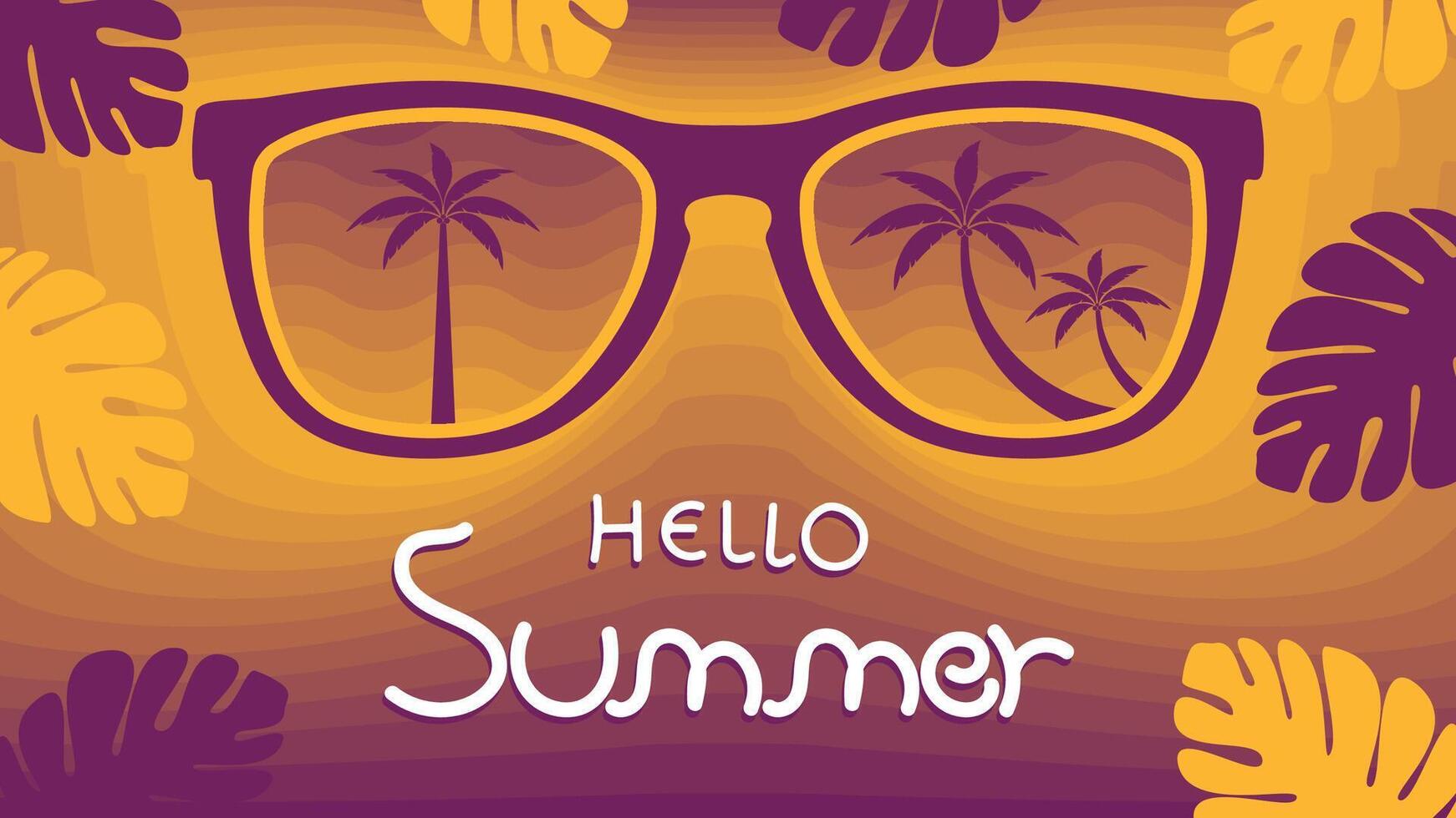 Abstract colorful summer background with palm trees on sunglasses, illustration vector