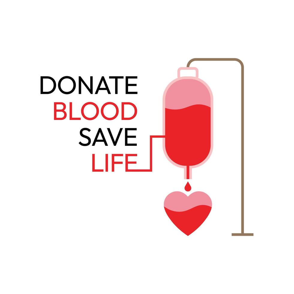 donate blood save life design, a bottle is attached to a stand and from it the blood is flowing into the heart. vector