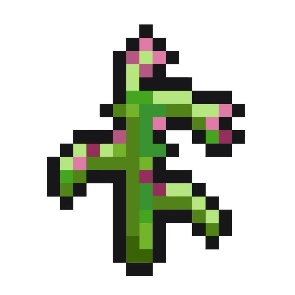 pixelated green greenery sprout leaf pixel art game items nature vector