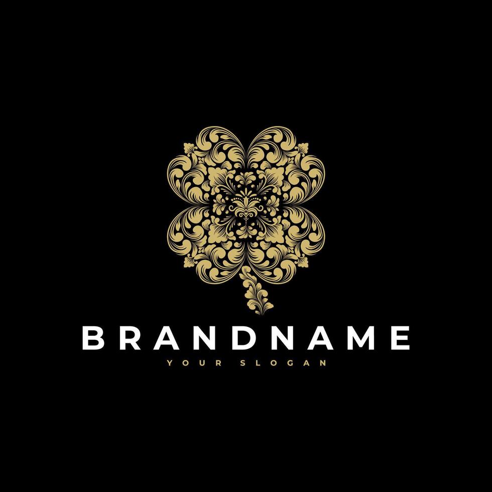 CLOVER LEAF LUXURY VICTORIAN LOGO ICON ILLUSTRATION vector