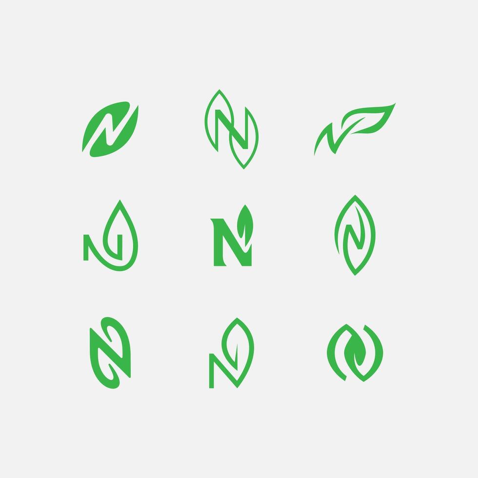 N leaf nature minimalist logo vector