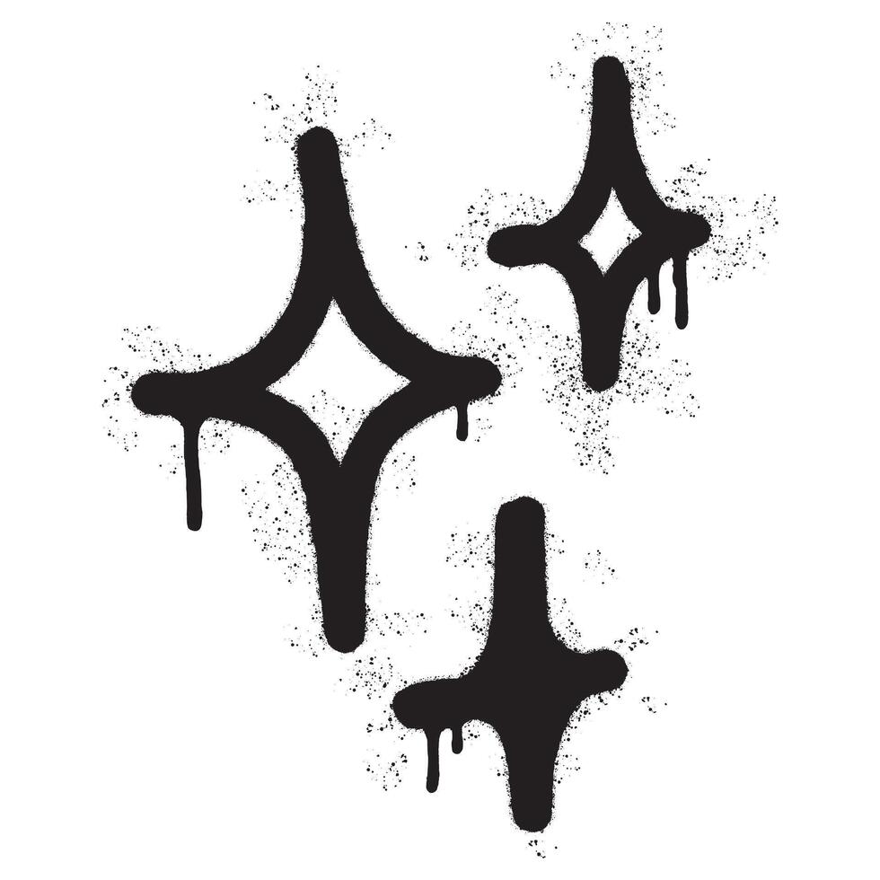 Spray Painted Graffiti stars sparkle icon icon Sprayed isolated with a white background. graffiti shining burst with over spray in black over white. vector