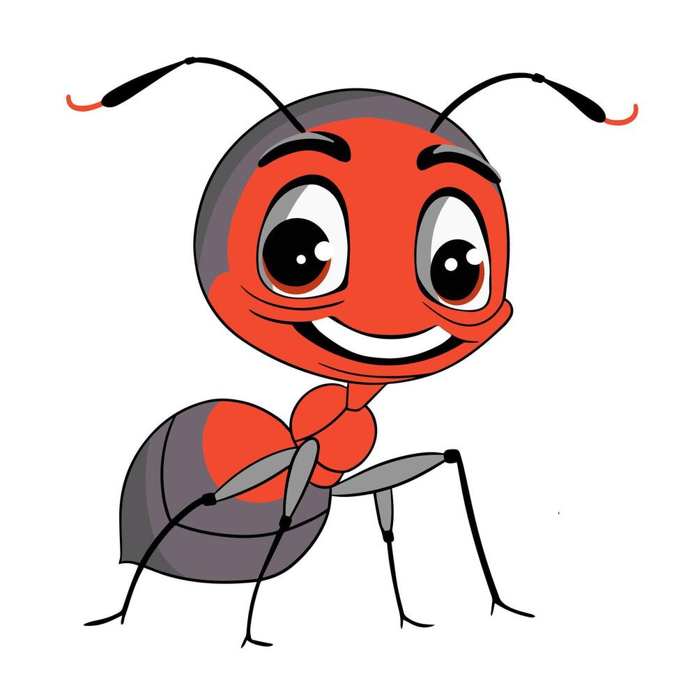 Cute ant cartoon character. illustration of funny ant isolated on white. vector