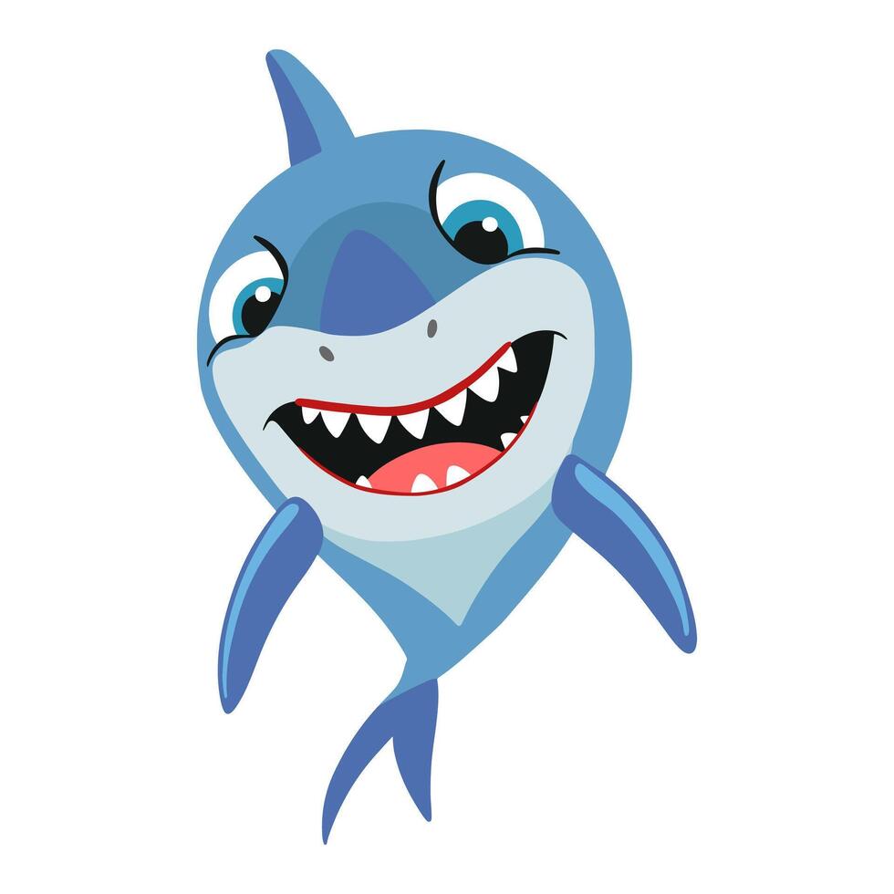 Funny shark. Cartoon fish character. Comic sharks emotions. comic style fish vector